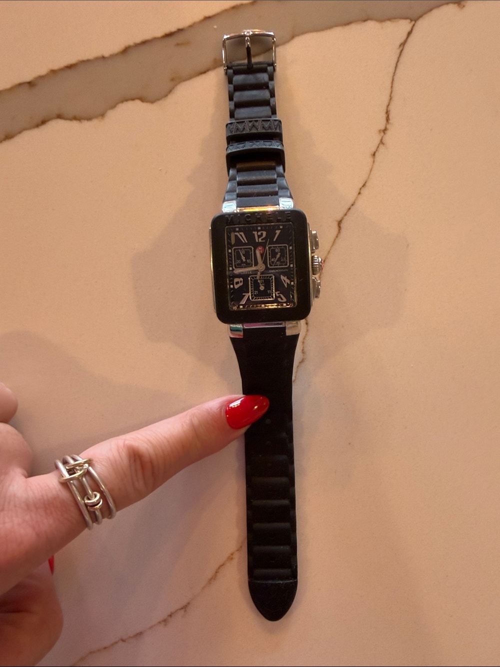 Black Silicone Square Dial Women's Watch MICHELE